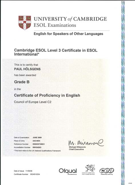 Certificate of proficiency in English